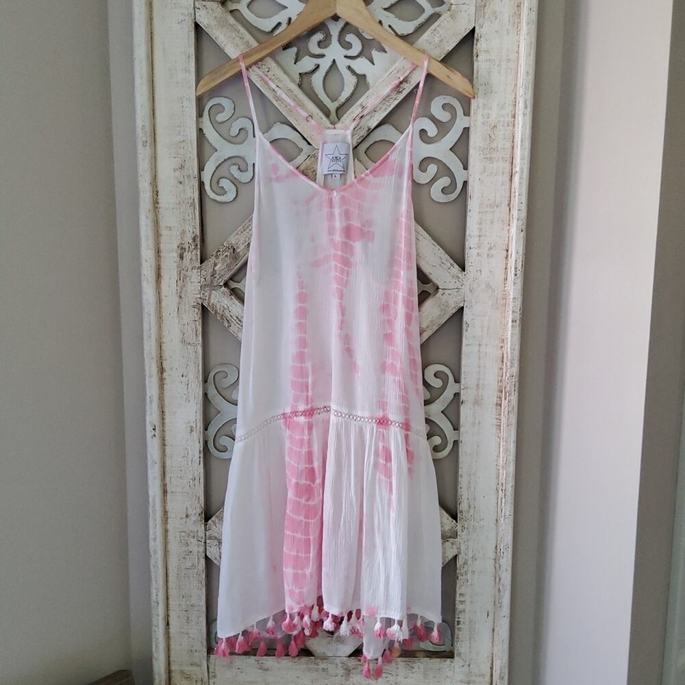 AREA Stars Women's Lia Tassel Mini Dress Racerback Straps in Tie Dye - Picture 2 of 8